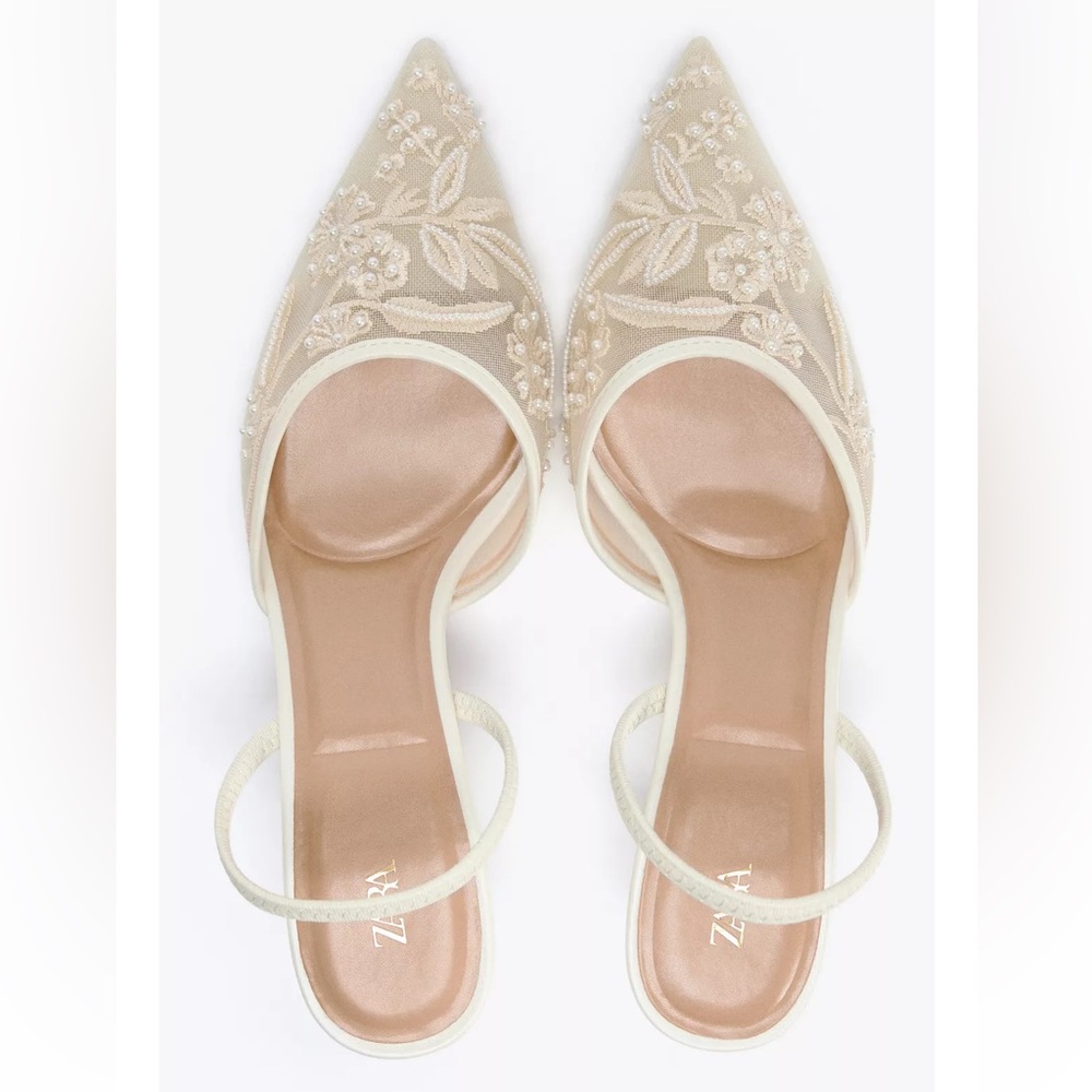 Zara Embroidered mesh slingbacks 2817/410/001